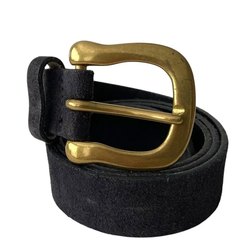Express Jeans Black Suede Belt with Gold Buckle in Size Medium